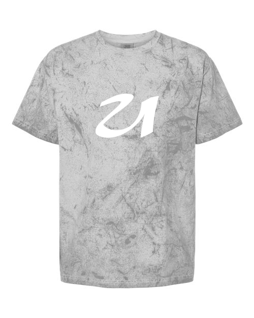 Alphabet U T-Shirt 9 inch calligraphy White ink, Smoke