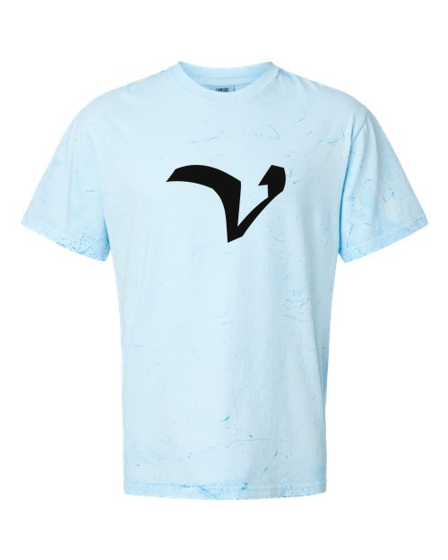 Alphabet V T-Shirt 9 inch calligraphy Black ink, Fiji Blue