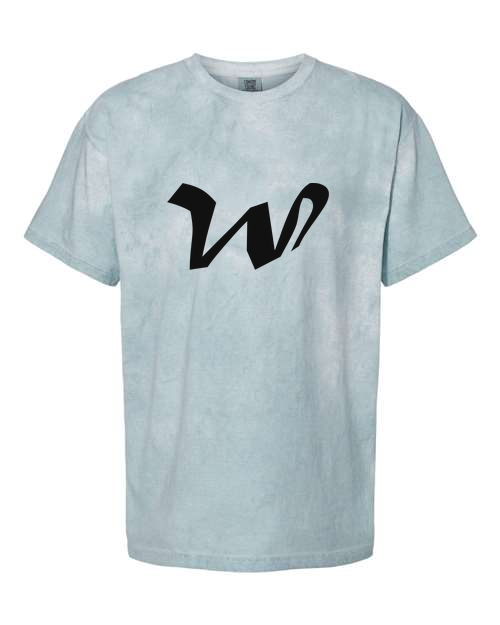 Alphabet W T-Shirt 9 inch calligraphy Black ink, Ocean
