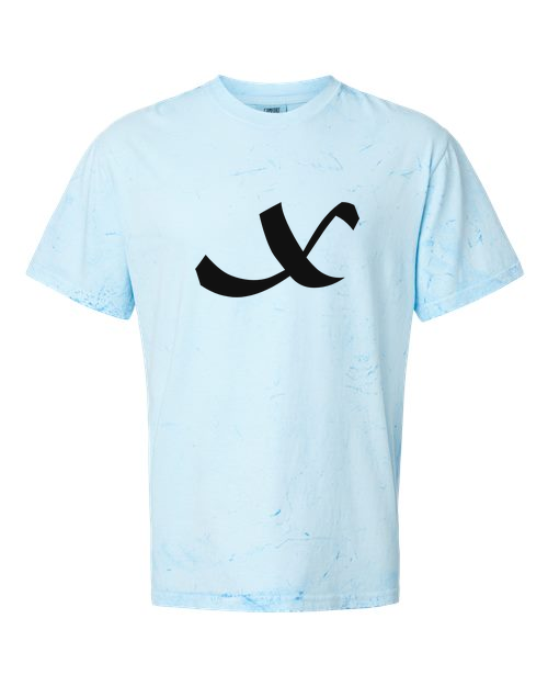 Alphabet X T-Shirt 9 inch calligraphy Black ink, Fiji Blue