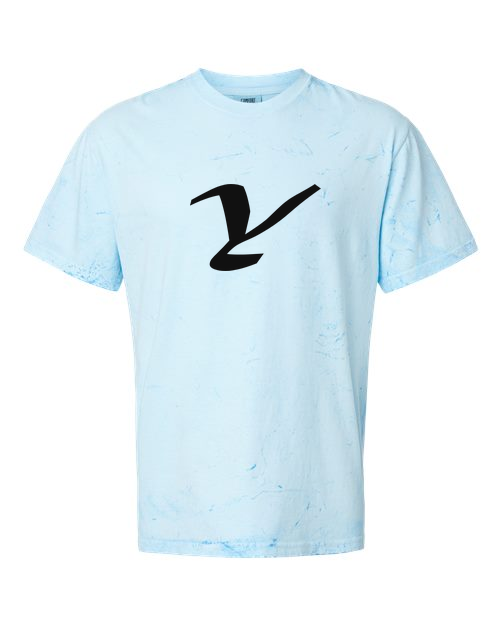 Alphabet Y T-Shirt 9 inch calligraphy Black ink, Fiji Blue