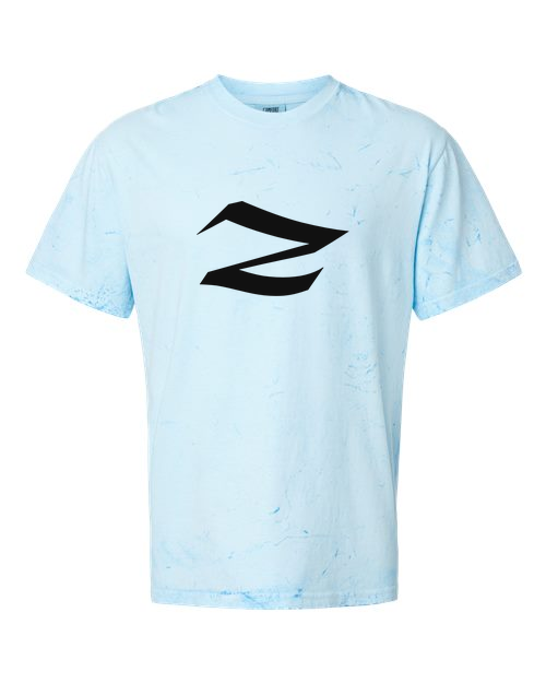 Alphabet Z T-Shirt 9 inch calligraphy Black ink, Fiji Blue