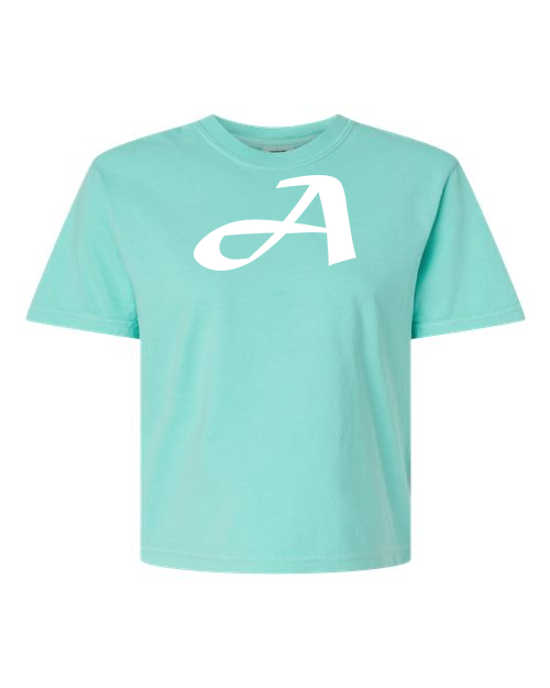 Alphabet A T-Shirt 9 inch calligraphy White ink, Chalky Mint