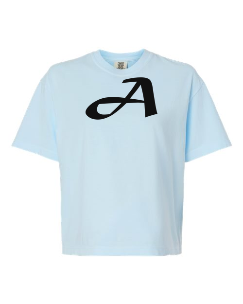 Alphabet A T-Shirt 9 inch calligraphy Black ink, Chambray
