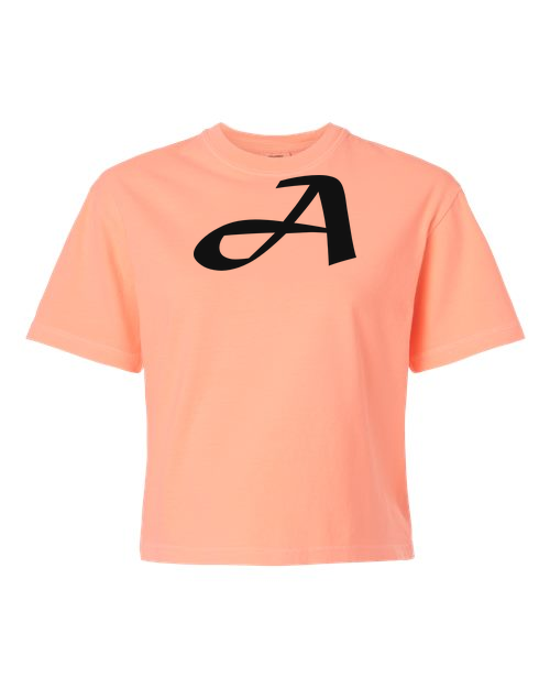 Alphabet A T-Shirt 9 inch calligraphy Black ink, Neon Cantaloupe