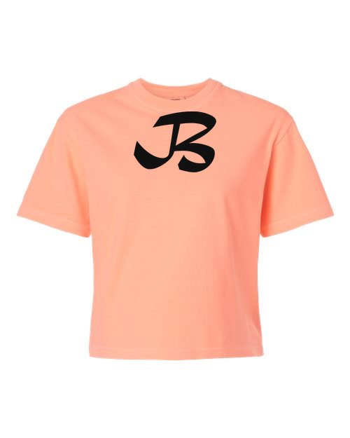 Alphabet B T-Shirt 9 inch calligraphy Black ink, Neon Cantaloupe