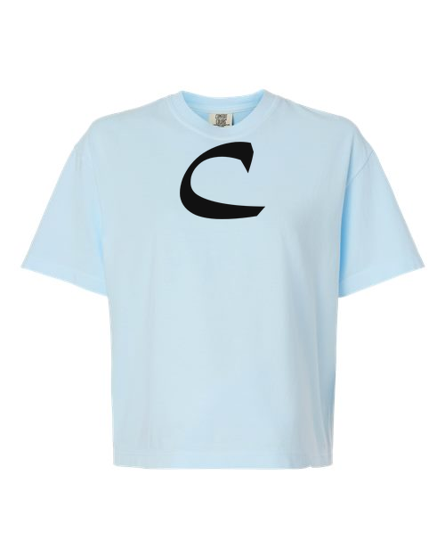 Alphabet C T-Shirt 9 inch calligraphy Black ink, Chambray