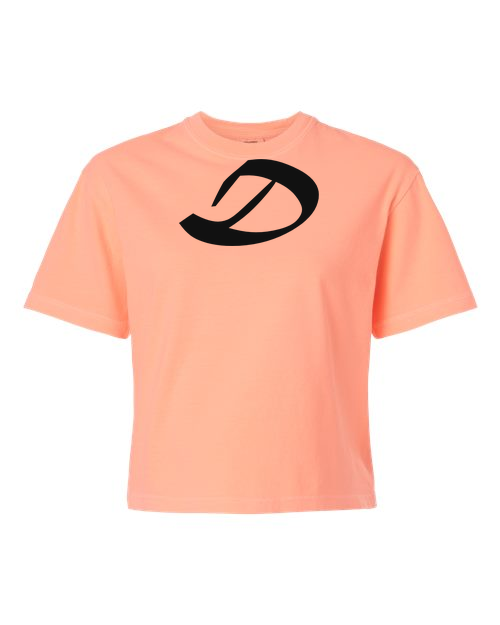 Alphabet D T-Shirt 9 inch calligraphy Black ink, Neon Cantaloupe
