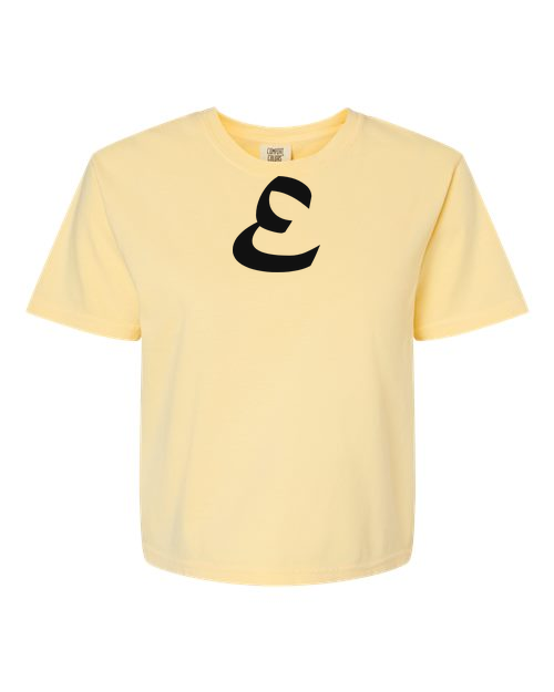 Alphabet E T-Shirt 9 inch calligraphy Black ink, Butter