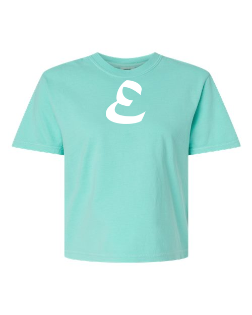 Alphabet E T-Shirt 9 inch calligraphy White ink, Chalky Mint