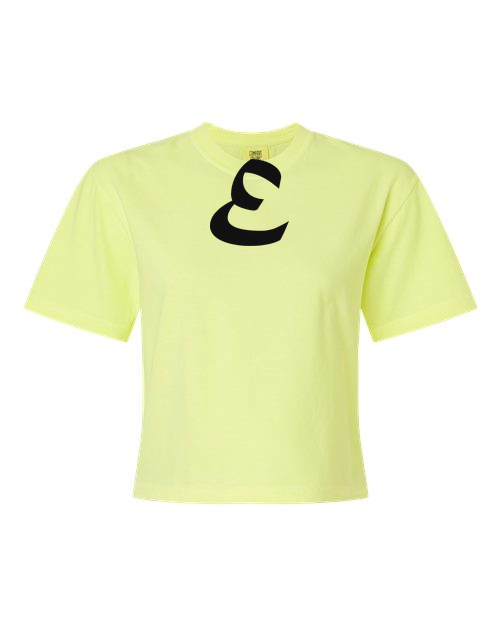 Alphabet E T-Shirt 9 inch calligraphy Black ink, Neon Lemon