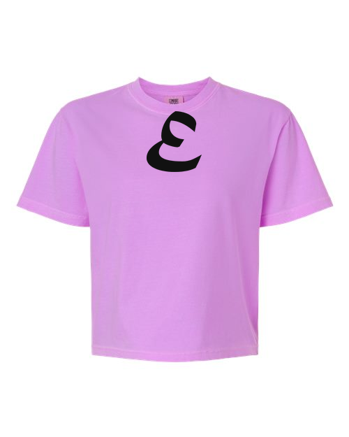 Alphabet E T-Shirt 9 inch calligraphy Black ink, Neon Violet