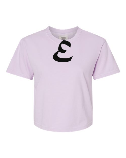 Alphabet E T-Shirt 9 inch calligraphy Black ink, Orchid