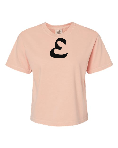 Alphabet E T-Shirt 9 inch calligraphy Black ink, Peachy