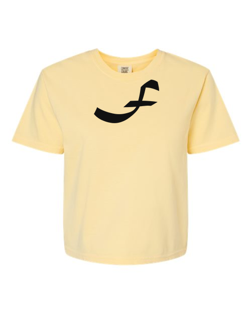 Alphabet F T-Shirt 9 inch calligraphy Black ink, Butter