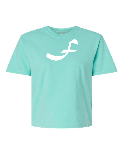 Alphabet F T-Shirt 9 inch calligraphy White ink, Chalky Mint