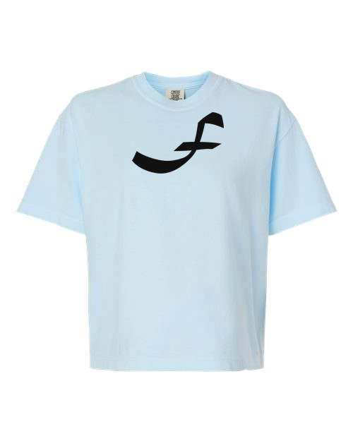 Alphabet F T-Shirt 9 inch calligraphy Black ink, Chambray