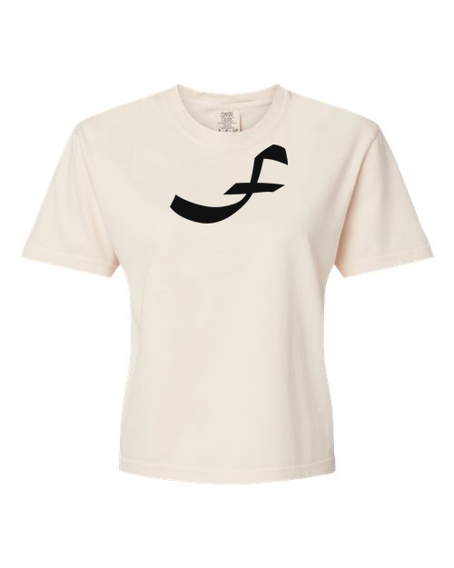 Alphabet F T-Shirt 9 inch calligraphy Black ink, Ivory