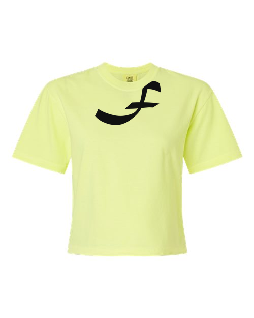 Alphabet F T-Shirt 9 inch calligraphy Black ink, Neon Lemon