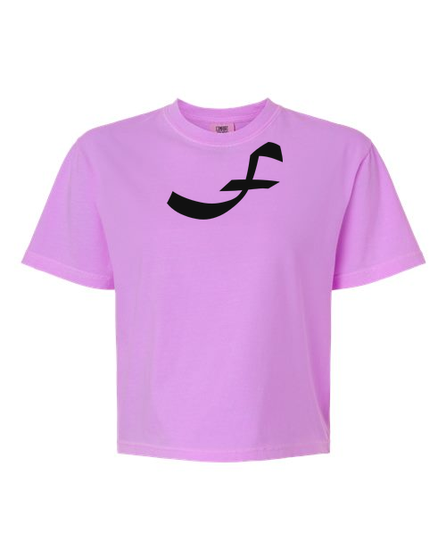 Alphabet F T-Shirt 9 inch calligraphy Black ink, Neon Violet