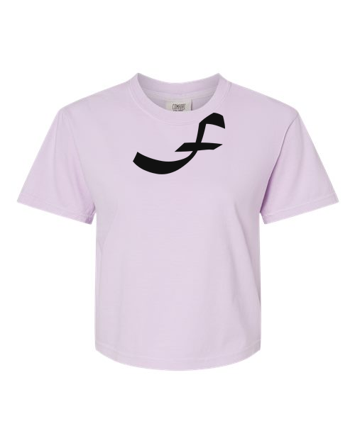 Alphabet F T-Shirt 9 inch calligraphy Black ink, Orchid