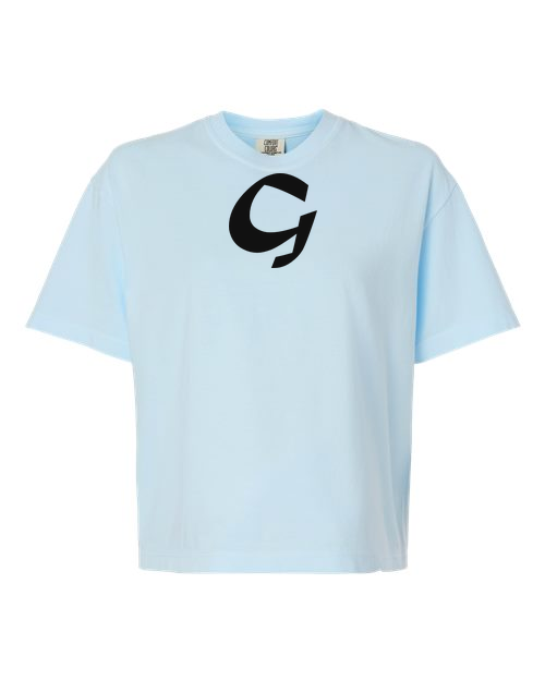 Alphabet G T-Shirt 9 inch calligraphy Black ink, Chambray