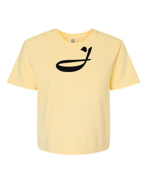 Alphabet J T-Shirt 9 inch calligraphy Black ink, Butter