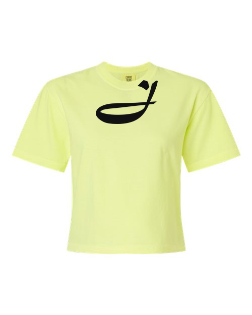 Alphabet J T-Shirt 9 inch calligraphy Black ink, Neon Lemon