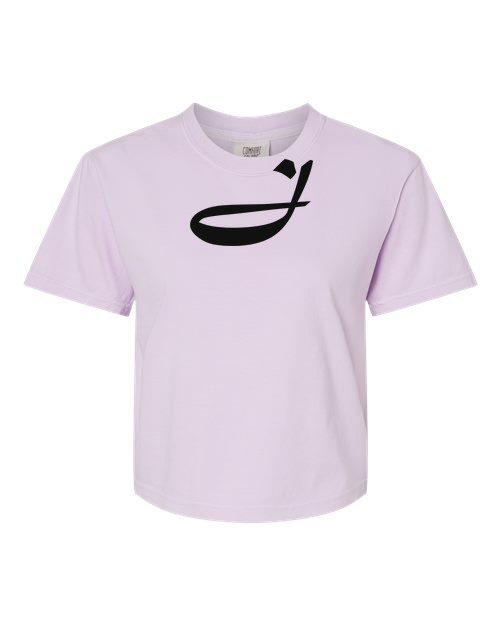 Alphabet J T-Shirt 9 inch calligraphy Black ink, Orchid