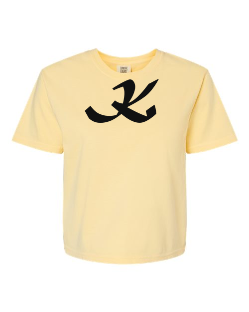 Alphabet K T-Shirt 9 inch calligraphy Black ink, Butter