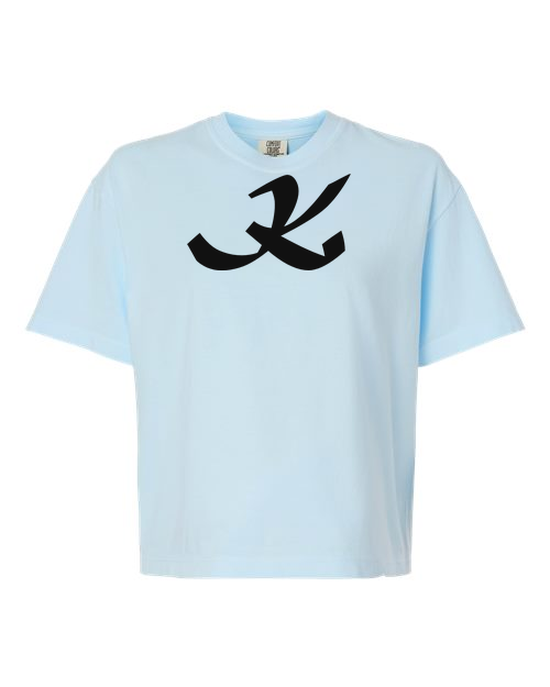 Alphabet K T-Shirt 9 inch calligraphy Black ink, Chambray