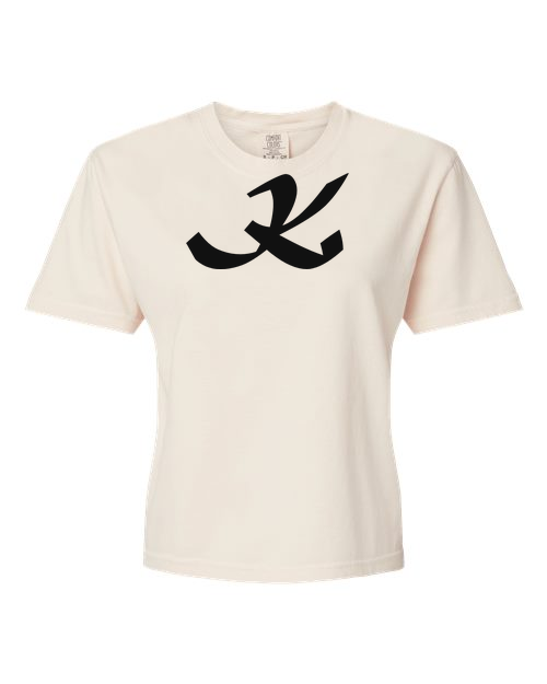 Alphabet K T-Shirt 9 inch calligraphy Black ink, Ivory
