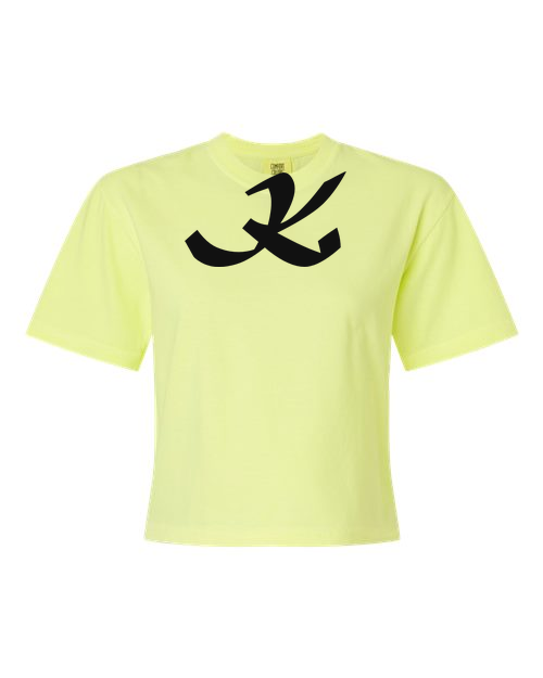 Alphabet K T-Shirt 9 inch calligraphy Black ink, Neon Lemon
