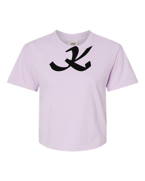 Alphabet K T-Shirt 9 inch calligraphy Black ink, Orchid