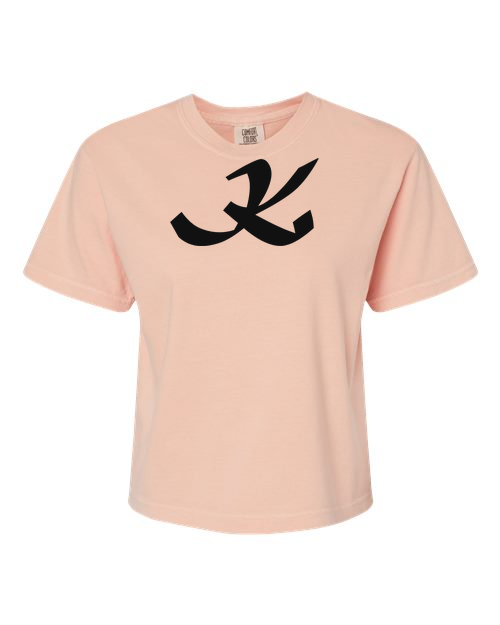 Alphabet K T-Shirt 9 inch calligraphy Black ink, Peachy