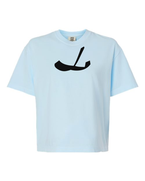 Alphabet L T-Shirt 9 inch calligraphy Black ink, Chambray