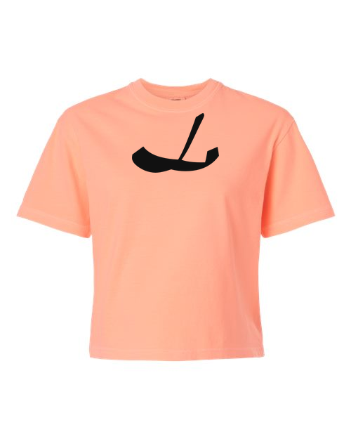 Alphabet L T-Shirt 9 inch calligraphy Black ink, Neon Cantaloupe