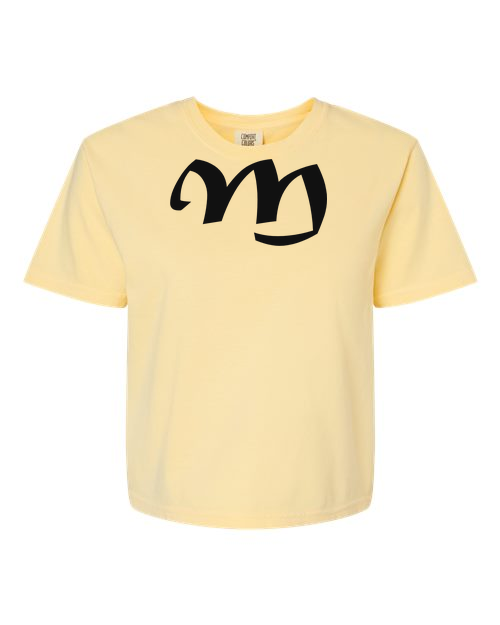 Alphabet M T-Shirt 9 inch calligraphy Black ink, Butter