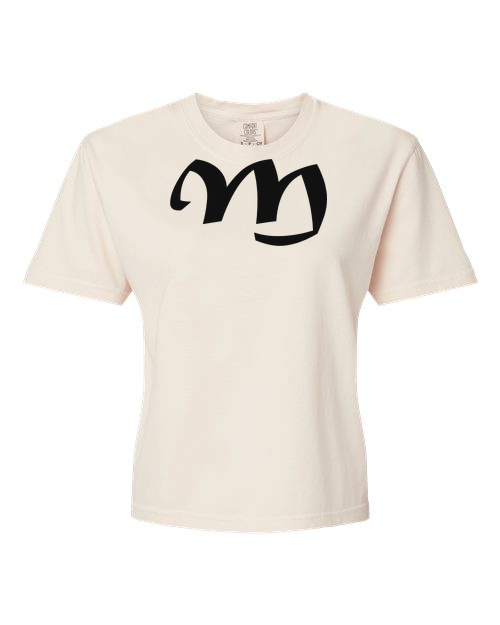 Alphabet M T-Shirt 9 inch calligraphy Black ink, Ivory