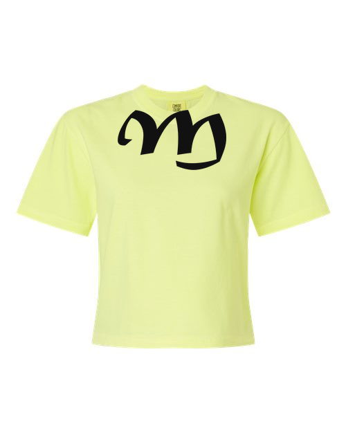 Alphabet M T-Shirt 9 inch calligraphy Black ink, Neon Lemon