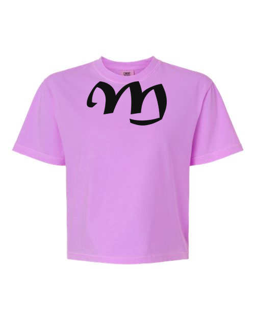 Alphabet M T-Shirt 9 inch calligraphy Black ink, Neon Violet