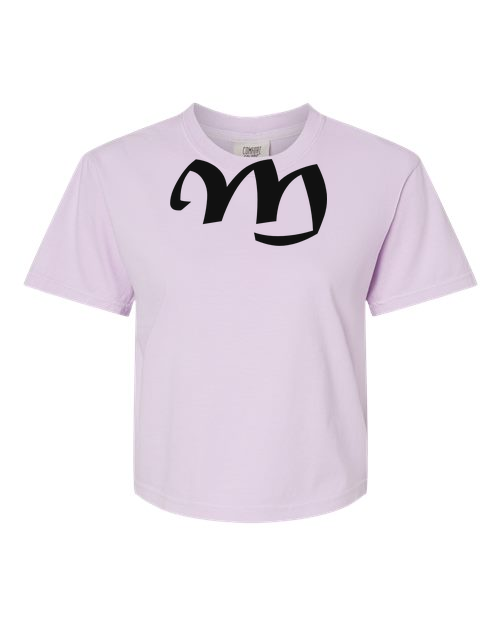 Alphabet M T-Shirt 9 inch calligraphy Black ink, Orchid