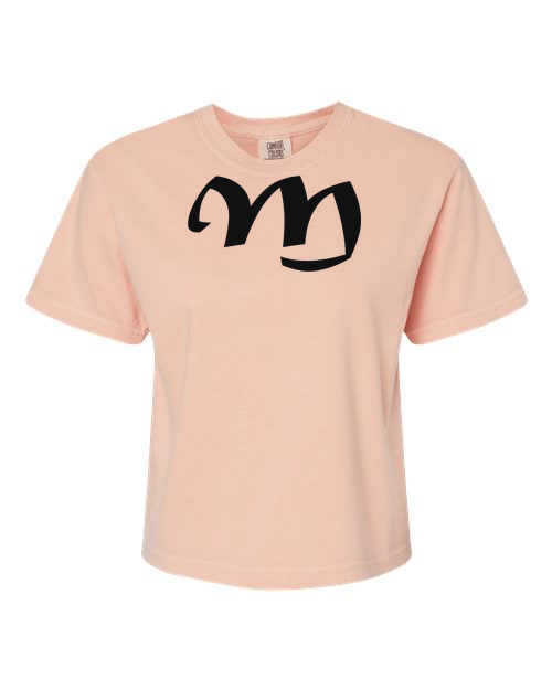 Alphabet M T-Shirt 9 inch calligraphy Black ink, Peachy