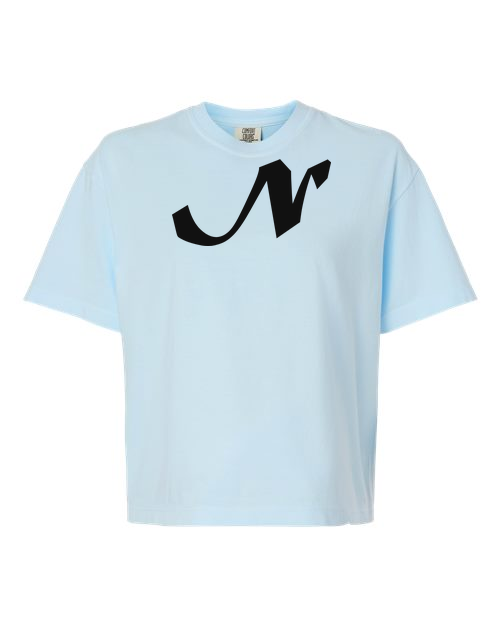 Alphabet N T-Shirt 9 inch calligraphy Black ink, Chambray