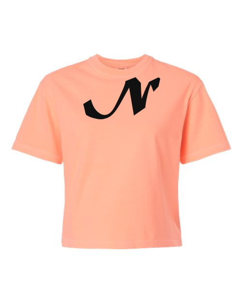 Alphabet N T-Shirt 9 inch calligraphy Black ink, Neon Cantaloupe