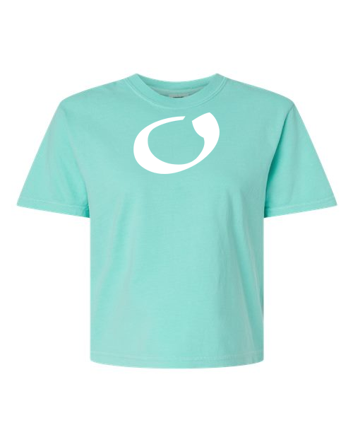 Alphabet O T-Shirt 9 inch calligraphy White ink, Chalky Mint