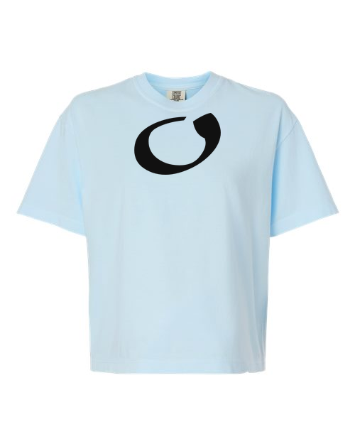 Alphabet O T-Shirt 9 inch calligraphy Black ink, Chambray