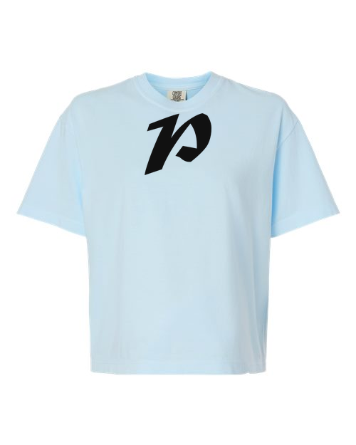 Alphabet P T-Shirt 9 inch calligraphy Black ink, Chambray
