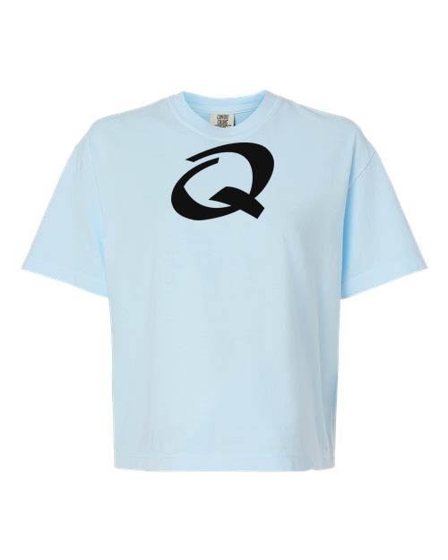 Alphabet Q T-Shirt 9 inch calligraphy Black ink, Chambray