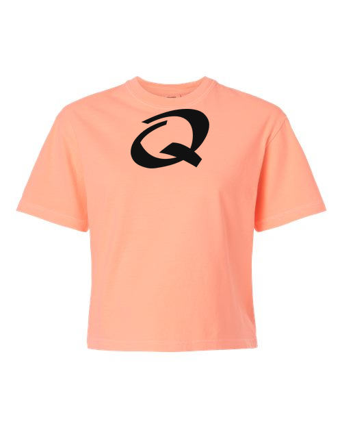 Alphabet Q T-Shirt 9 inch calligraphy Black ink, Neon Cantaloupe